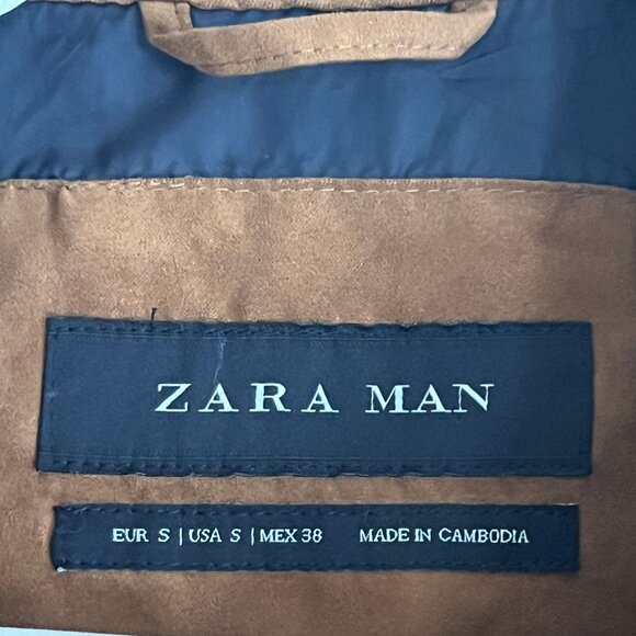 Zara Man Faux Suede Zip Jacket Shirt Men’s Small Brown Overshirt Shacket - Picture 4 of 13